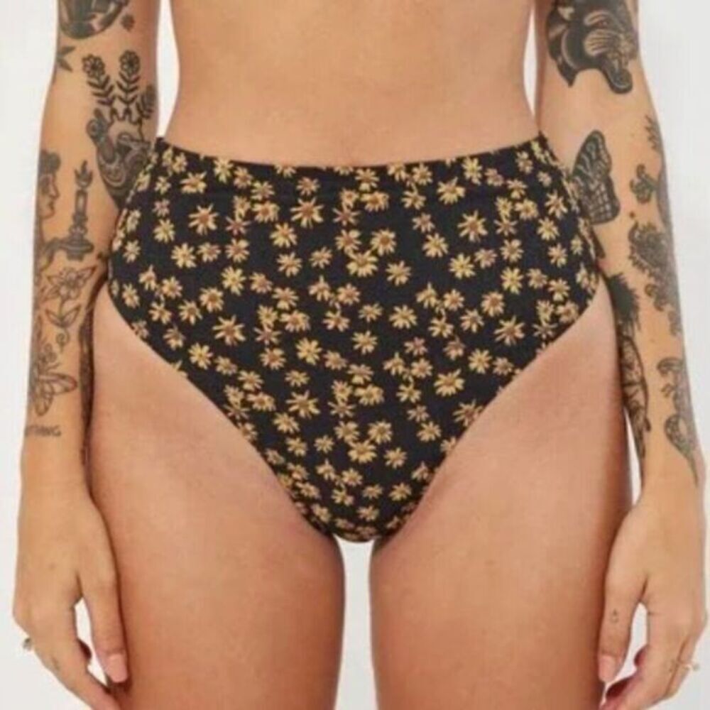 NEW Free People x Thrills black daisy high waist bikini bottom, US size XS